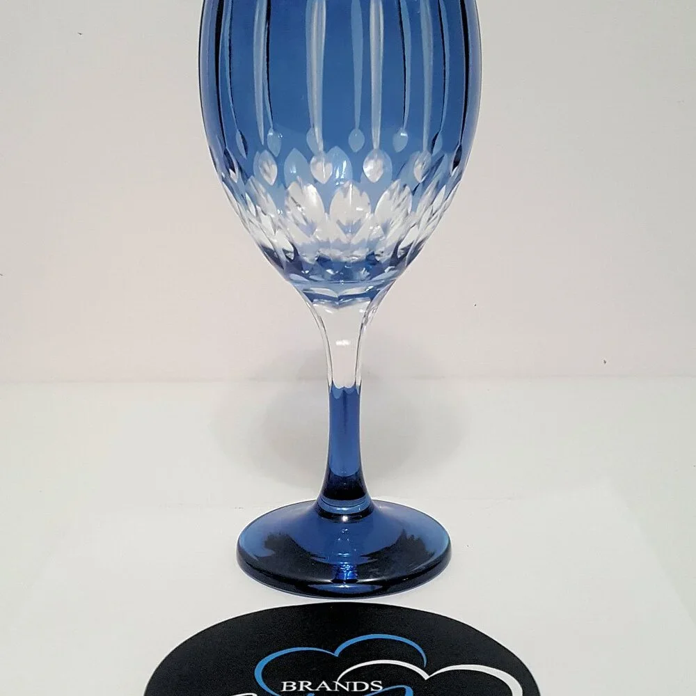 NEW RARE Williams Sonoma S/4 Blue Wilshire Jewel Cut Wine Glasses 15.5 OZ NIB